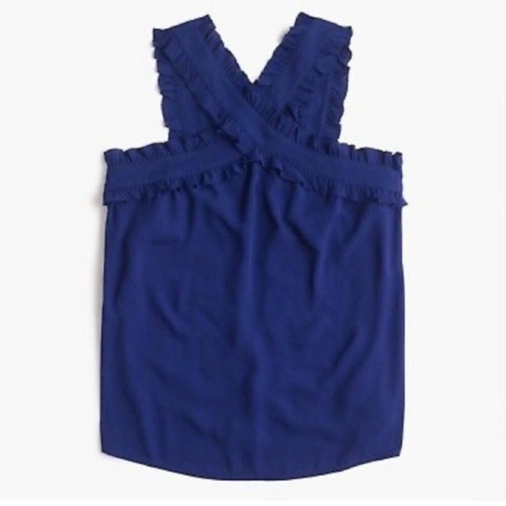 J. Crew Petite Drapey Ruffle Top in Blue‎ Size 2P